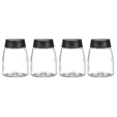 4 stk Doble Lokk Krydderstrøere Glassflasker Krydderstrøere Sikt Barbecue Krydderkrukker Salt And-Yvan Svart