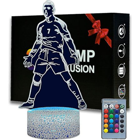 Portugal Fodboldspiller Ronaldo #7 Natlampe Til Drenge, 16 Farve Skiftende Dæmpbar Med Fjernbetjening Værelse Fodbold Dekoration, Skrivebordslampe Til