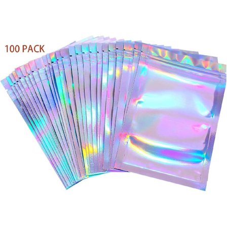 100 kpl hajunesto-pusseja Holografisia pakkauspusseja Ruoan säilytyspusseja (7,5 * 10 cm)