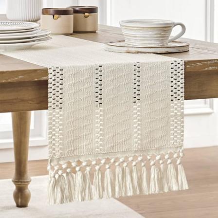 Makramé-stil Boho-bordløper, Elfenbensbordløpere 71 tommer lang, Vevd hjemmedekor
