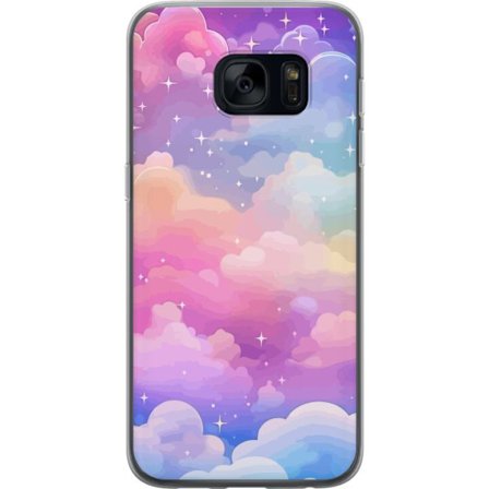 Kompatibelt Mobildeksel til Samsung Galaxy S7 Søt enhjørning med regnbuefarget hår mot en stjernebelagt pastellbakgrunn i kawaii-stil