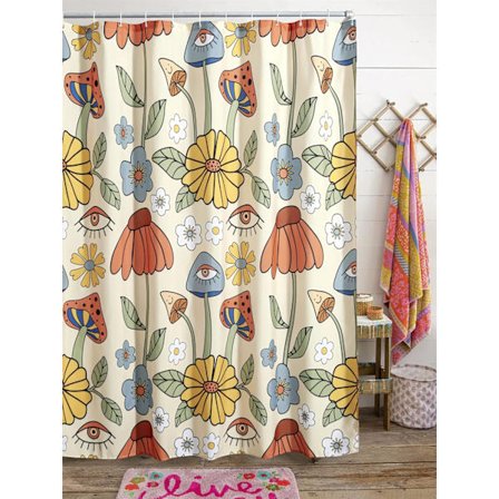 180*200cm Retro 70-tals Duschdraperi Psykedeliskt Blommönster-FA6-
