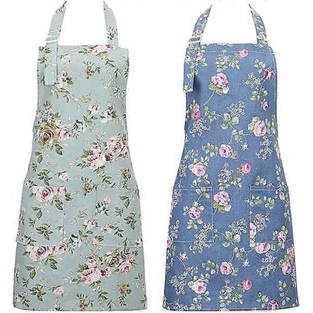 2-pak køkkenforklæder til kvinder, justerbare blomsterforklæder kokkebagerforklæde med store lommer til madlavning bagning havearbejde (FMY)