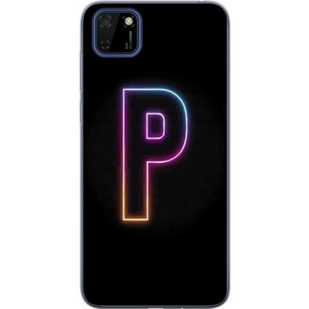 Kompatibelt Mobildeksel til Huawei Huawei Y5p Minimalistisk neonbokstav P i fargegradering og lyseffekt mot svart bakgrunn i digital neonstil