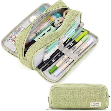 Penalhus Stor Kapacitet Blyanttaske 3 Rum Penalhus Gave til Studenter Piger Voksne Kvinder (Grøn)