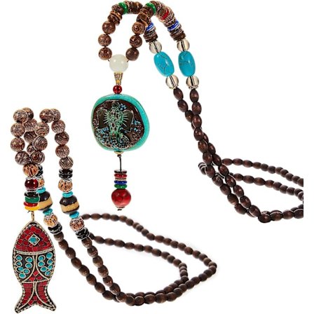 2 Stykker Boho Halskjeder For Kvinner, Vintage Perlekjede Turkis Halskje Tykk Nepal Halskje For Kvinner Jente