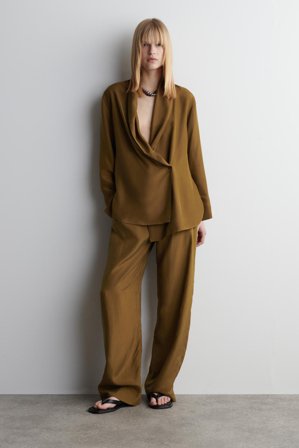 COS Women's Relaxed Silk Trousers in Beige