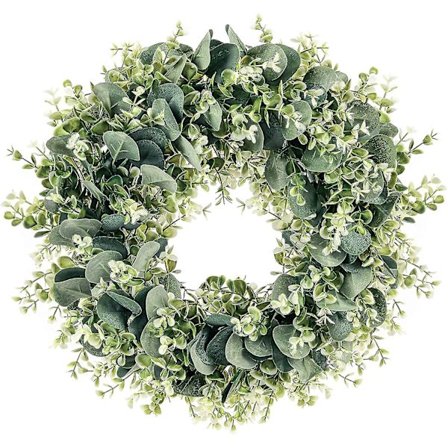 Grønne kranse til hoveddøren Kunstig eukalyptuskrans 16 tommer Forår Sommer Dørkrans til væg Hjemmeindretning