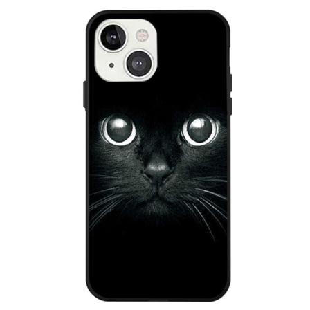 iPhone 14 Plus 6,7 tommer mønstertryk mat etui Anti-ridse glat fleksibel fleksibel cover - Katteøje Black