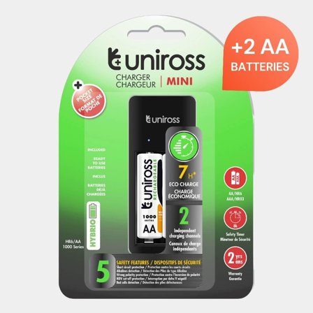 UNIROSS - MINI [USB] (5h) + 2xAA1000 HYBRIO, opla, der 1-2 batterier