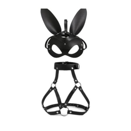 BDSM Bondage Sele Lingeri Goth BH Undertøj Læderbælte med Maske Rave Tøj til Kvinder Sex Restriktioner Kyskhed Candy