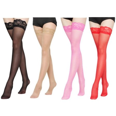 Par Blonde Lårhøye Strømper Tights Silkestrømper, Hold-Opp Kompresjonsstrømper, Transparente Mellomlårstrømper med Blondekant - One Size_QF