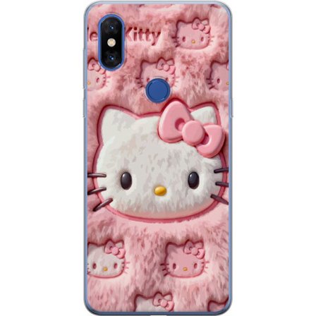Kompatibelt Mobildeksel til Xiaomi Mi Mix 3 Hello Kitty rosa fluffy bakgrunn med ikoniskt ansikt og kawaii-estetikk