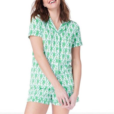 Naisten pyjama-setti Trendikäs 2-osainen napitettava pyjama apina- ja kanishortseilla Y2k Roller Dupes Kani Preppy Loungewear Pjs Vihreä