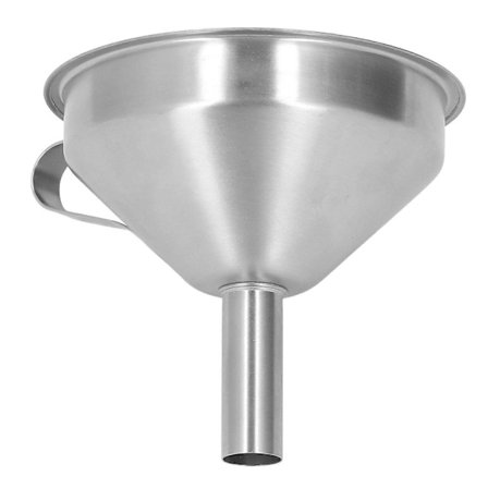 Rustfri ståltragt med si, børste, glat ydre, fortykket håndtag, køkken, industriel stor tragt [DB]