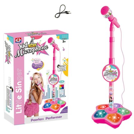 Mikrofonlegetøj til børn, mikrofonlegetøj til børn med højttaler og LED, musikalsk legetøj til sjov lyd, justerbar stående maskine til børn med lys, 
