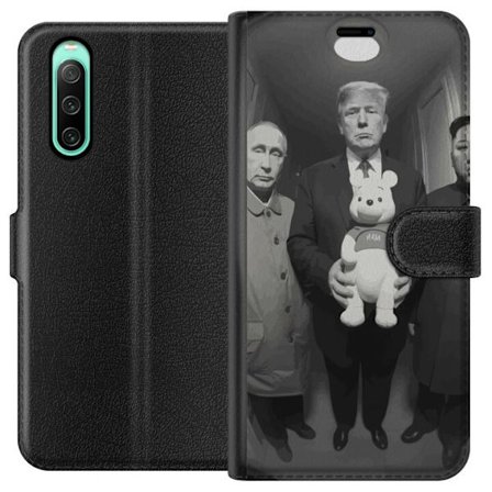 Yhteensopiva Lompakkokotelo Sony Sony Xperia 10 IV Mustavalkoinen taideteos surrealistisella poliittisella symboliikalla ja odottamattomalla kontrasti