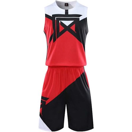 Minimal Su Baskettröja för män, set med tröja och shorts, tävlingströja, sportkläder, träningsdräkt barn röd/svart L