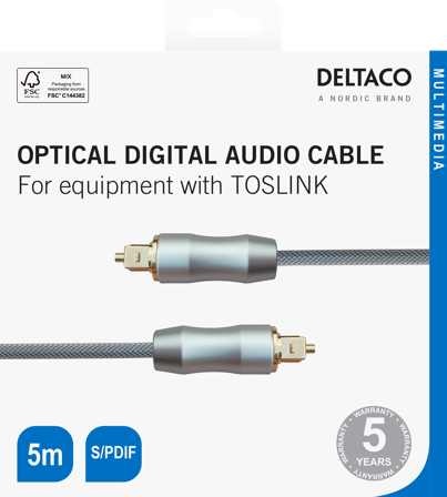 Deltaco High End Toslink Cable optical cable digital audio 5m black