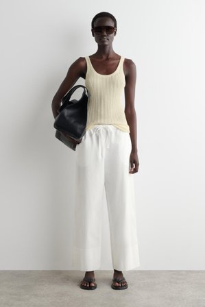 COS Women's Pantaloni In Cotone Con Coulisse in Bianco