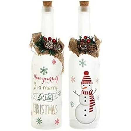 LED-flaskor - HEMDEKOR - Jul - Färgad Glas - 7,5 x 7,5 x 30 cm - Set om 2