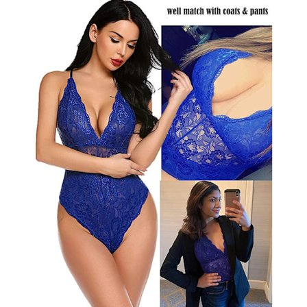 1 stk. Dame Snap Open Crotch Sexy Lingerie Lace Bodysuit Deep V