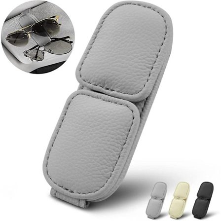 Solglasögonhållare för bil solskydd läder solglasögon klämma arrangör uppgradering ny dubbel position magnetisk passform universell bil grå