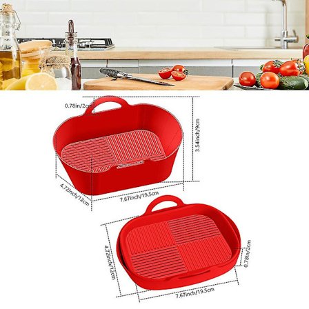 2 st Air Fryer Silikonformar Rektangulär Skål Hög och Låg Temperaturbeständig och Livsmedelssäker Matta för Air Fryer Steamer-4(Röd)