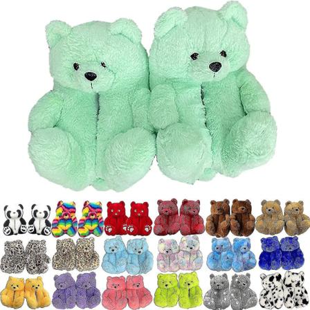 Teddy Bear Hjemmesko Dame Plys dyretøfler Varme vintersko Faux Fur Anti Slip M Blue Green