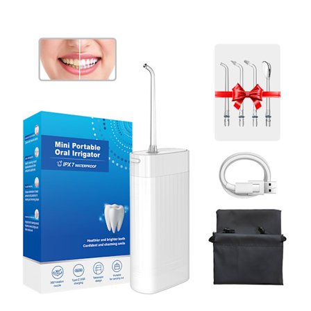 Oral Irrigator - 3 Lägen Dental Vattenstråle 140 ml Tank Vatten 4 Munstycken, Vit