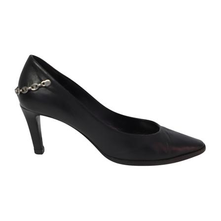 Celine Vintage, Pre-owned Chainlink Court Shoes in Leather Zwart, Dames, Maat:36 EU