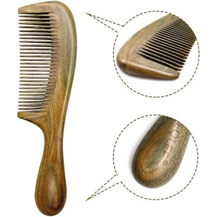 Grønn Sandaltre Kam, Antistatisk Trekam Hårkam Med Avrundet Håndtak For Krøllete Eller Rett Hår