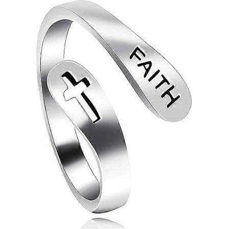 Justerbar 925 Sterlingsilver Kors Tro Ring för Kvinnor och Män, Kristna Finger Öppna Ringar, Religionssmycken