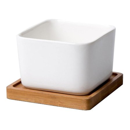 Enkel Vit Kreativ Desktop Kvadratisk Keramikblomkruka Set