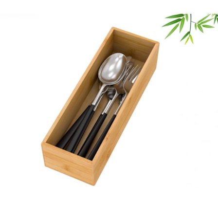 Bambus Opbevaring - Bestikbakke til Køkkenskuffe - Opbevaringsboks i bambus til Køkken & Kontor - Bambus Bakke - Skuffeindsats til Køkken