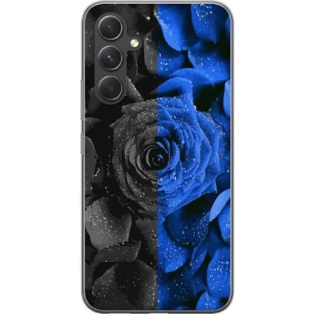 Samsung Galaxy S24 FE Genomskinligt Skal Svart och blå ros