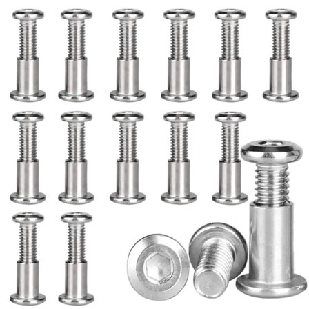 15 stk. M5 x 20 mm samleskruer (15 x møbelsamleskruer, 15 x skruer med top), A2 V2A rustfrit stål kabinetforbindelse, M5 skruer til møbler