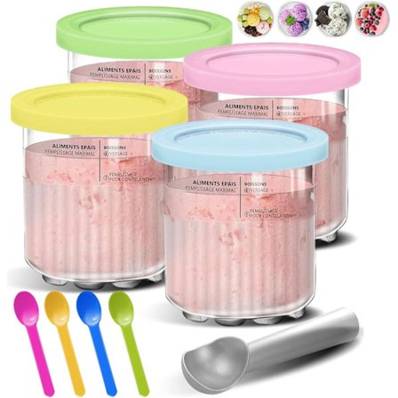 Creami Behållare, Glassbägare med Färgad Skopa för Ninja Creami NC500 NC501 Serien Glassmaskiner