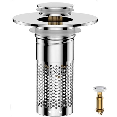 Baderomsvask Avløpssil, Universell Pop-Up Vaskepropp Hårfanger, Anti-Tett Rustfritt Stål Avløpsfilterkurv, Avtakbar Vaskavløp for Badekar