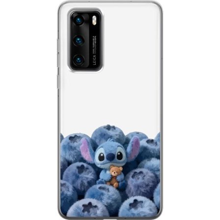 Kompatibel Mobilcover til Huawei Huawei P40 Sød blå karakter blandt blåbær med bamse i blød og legende illustration