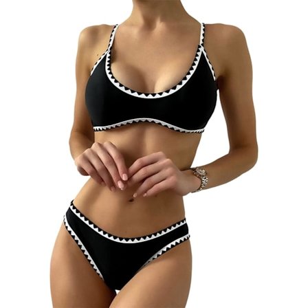 WJSM Kvinners Tie Back Polstret Høy Kutt Bralette Bikini Sett Todelt Badedrakt