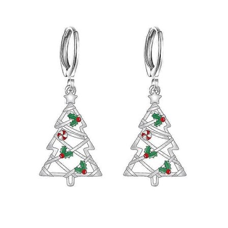 1 par juletræsøreringe til kvinder Farverige Zirkon sølv Juletræs Hænge Hypoallergeniske Øreringe Ferie Smykker