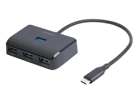 Deltaco USB-C hub, 5 Gbps, 4x USB-A, black