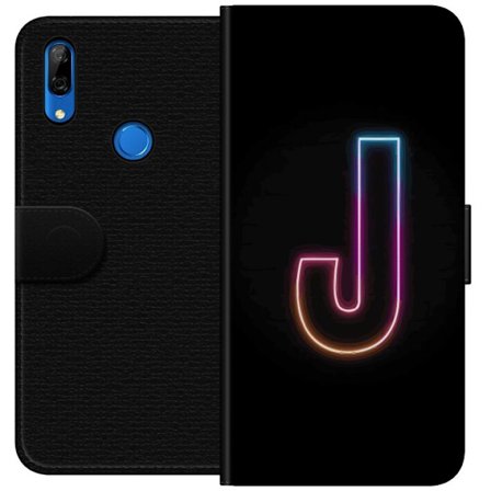 Kompatibel Tegnebogsetui til Huawei Huawei P Smart Z Minimalistisk neonbogstav J i farveskiftende lys mod sort baggrund
