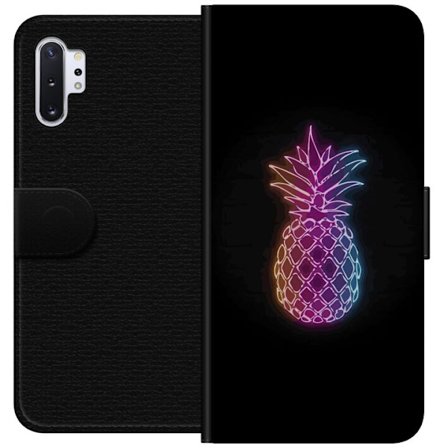 Kompatibel Tegnebogsetui til Samsung Samsung Galaxy Note10+ Neon illustration af ananas i farverigt lys mod sort baggrund