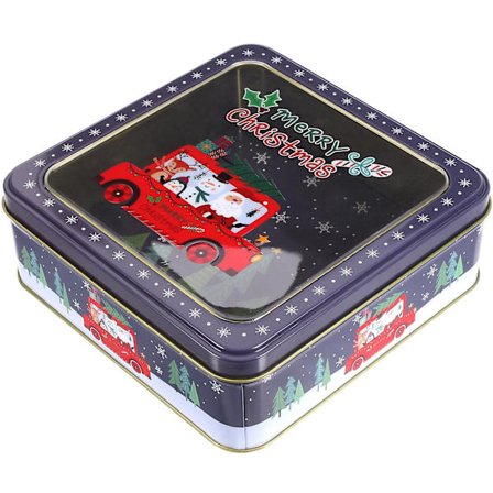 Julekakeboks i blikkplate, tom boks, julegaveeske i metall, julefestgaveeske (15,5X15,5X5,5CM, som vist på figur 1)