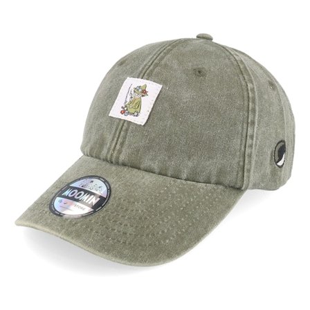 Moomin - "Snufkin Fishing Olive Denim Dad Cap " Unconstructed Green Cap - @ Hatstore