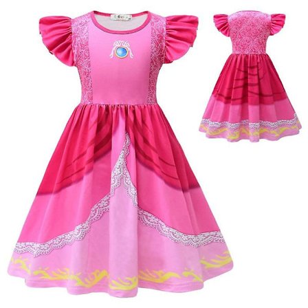 Peach Princess Cosplay Dress Girl Game Rollespill kostyme