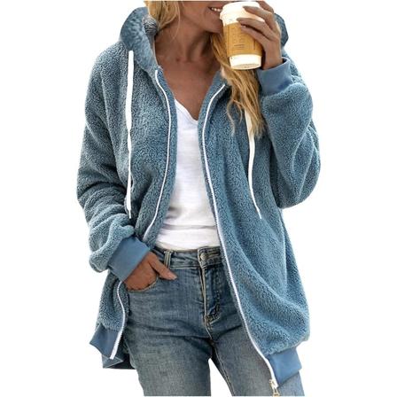 Dam S Vinter Luvtröja Varm Plysch Kappa Med Zip Ficka Lös Kappa Dam S Kläder Teddy Fleece Jacka Långärmad Vinterjacka Ytterkläder Steetwear X14 Blue M