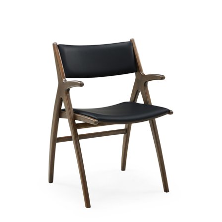 Roots Esszimmerstuhl, Armlehnen | Geräucherte Eiche | Schwarzes Leder, skandinavischer Stil, bequemer Kaltschaum-Sitz, Höhe 84cm, langlebig.